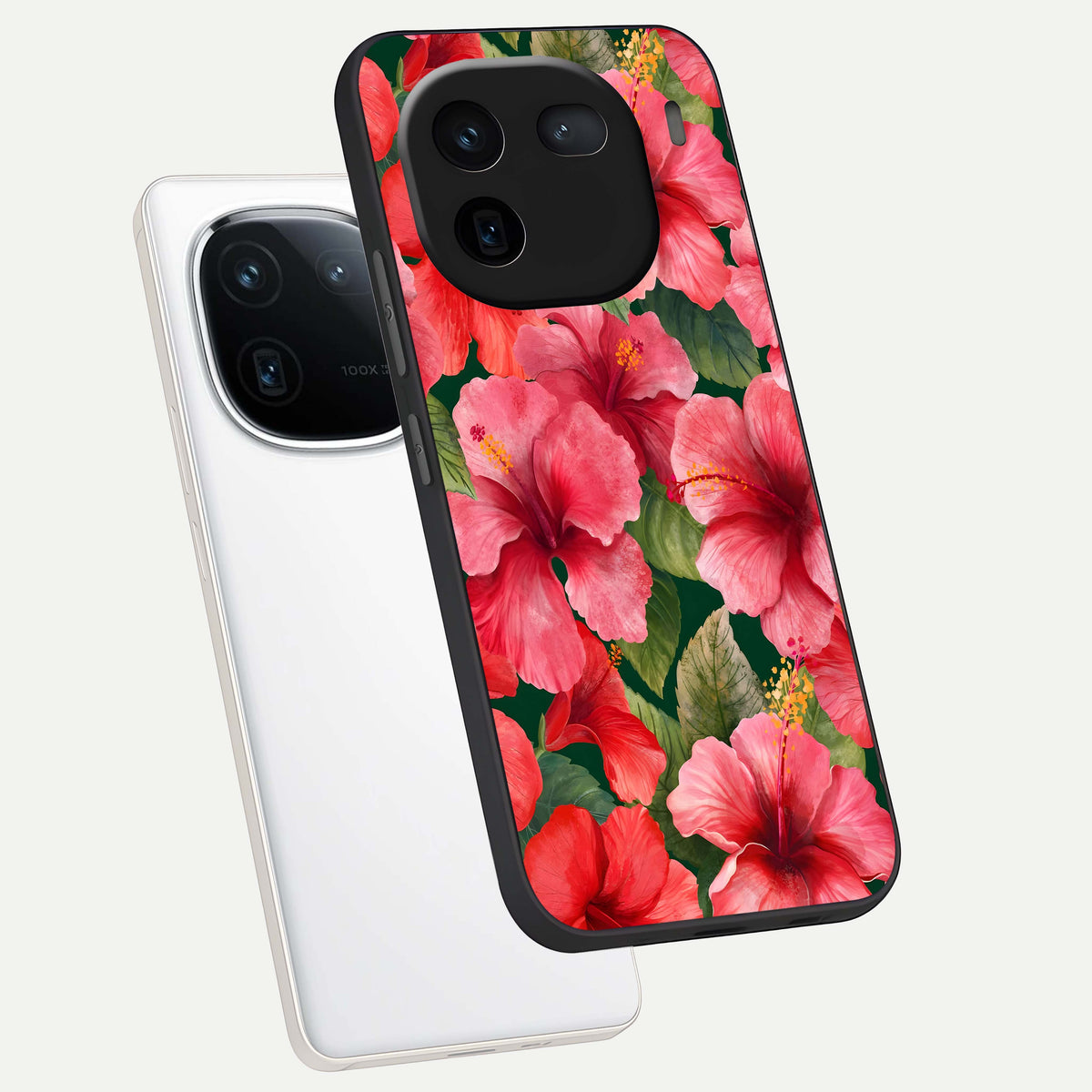  Hibiscus Pattern phone case For iQOO 12 5G showing premium glass back cover with detailed artwork