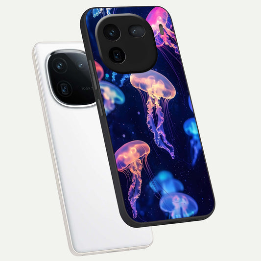  Jellyfish Pattern phone case For iQOO 12 5G showing premium glass back cover with detailed artwork