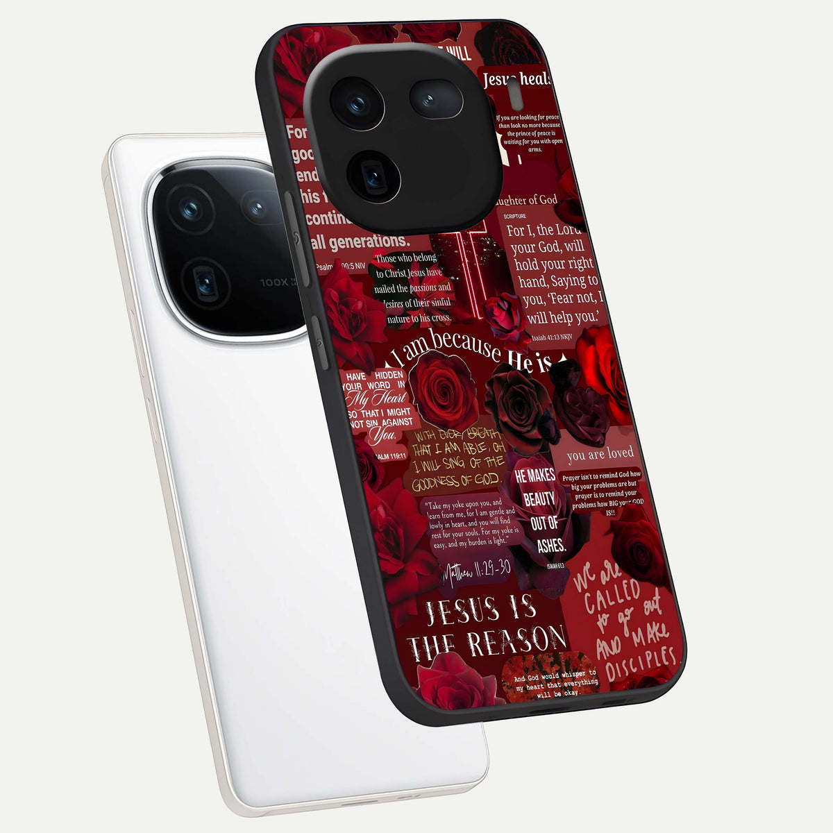  Jesus Love Heals phone case For iQOO 12 5G showing premium glass back cover with detailed artwork