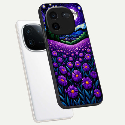  Lavender Moon Field phone case For iQOO 12 5G showing premium glass back cover with detailed artwork