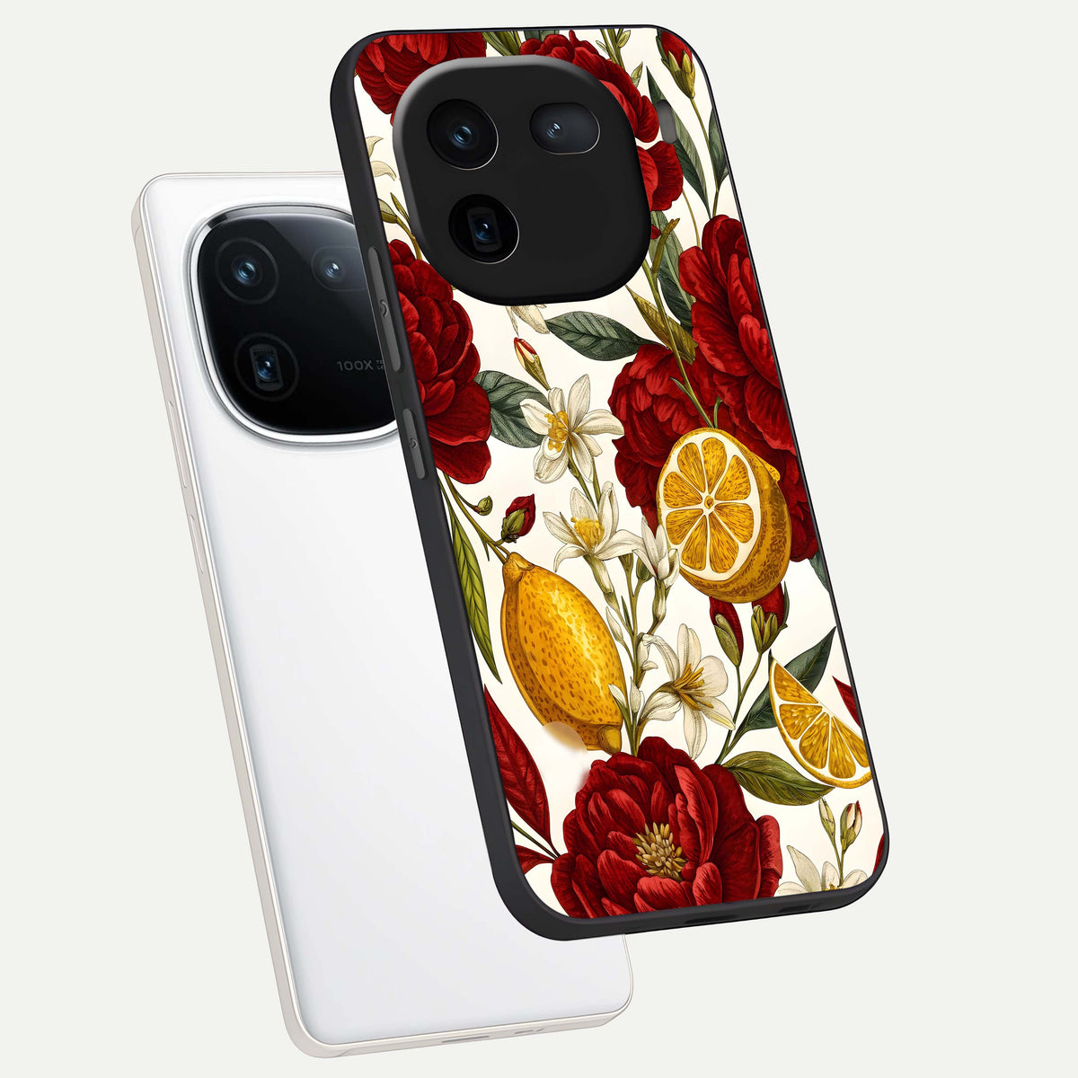  Lemon Rose Charm phone case For iQOO 12 5G showing premium glass back cover with detailed artwork