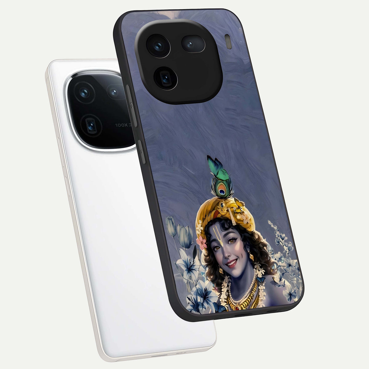  Lord Krishna phone case For iQOO 12 5G showing premium glass back cover with detailed artwork