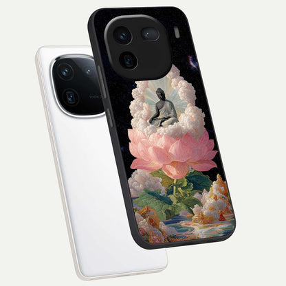  Lotus Divine Peace phone case For iQOO 12 5G showing premium glass back cover with detailed artwork