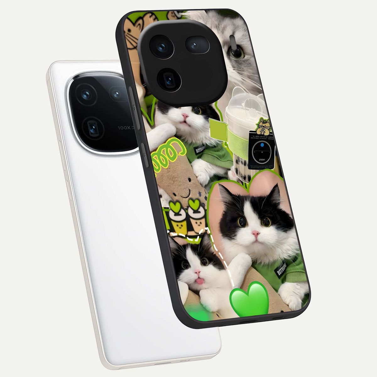  Matcha Cats Mood phone case For iQOO 12 5G showing premium glass back cover with detailed artwork