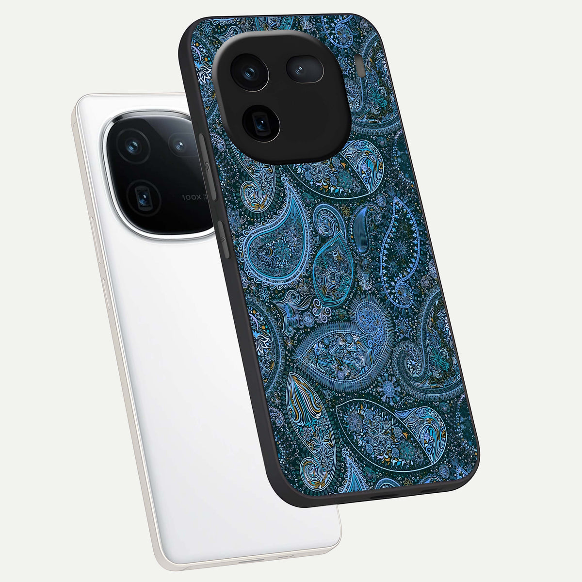  Midnight Paisley Glow phone case For iQOO 12 5G showing premium glass back cover with detailed artwork