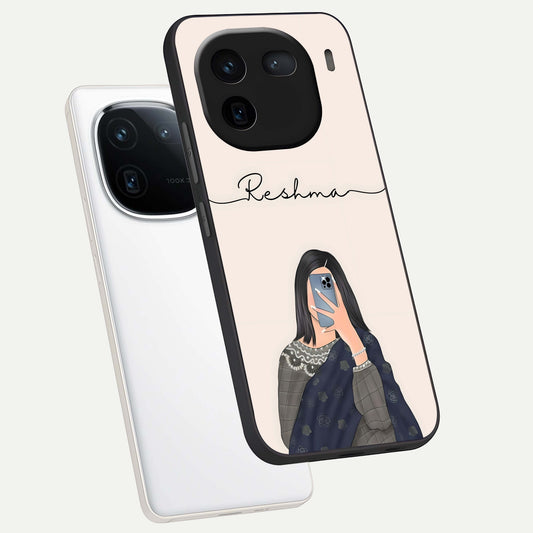  Mirror Mood Muse With Custom Name phone case For iQOO 12 5G showing premium glass back cover with detailed artwork