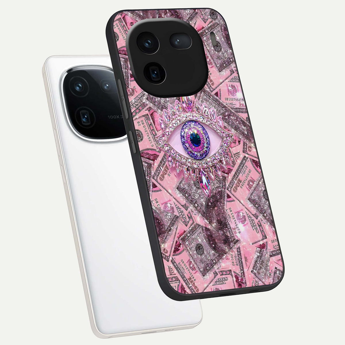  Money Eye Luxe phone case For iQOO 12 5G showing premium glass back cover with detailed artwork