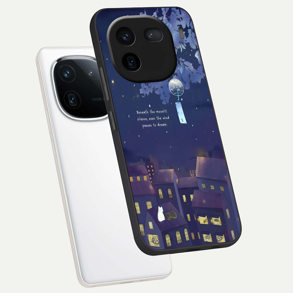  Moonlit Cat Silence phone case For iQOO 12 5G showing premium glass back cover with detailed artwork