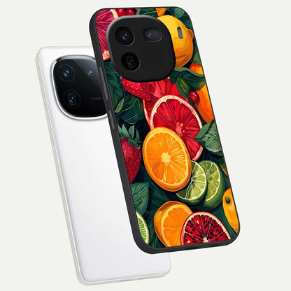 Multiple Fruits phone case For iQOO 12 5G showing premium glass back cover with detailed artwork