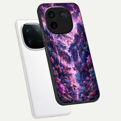  Mystic Cascade Peaks phone case For iQOO 12 5G showing premium glass back cover with detailed artwork