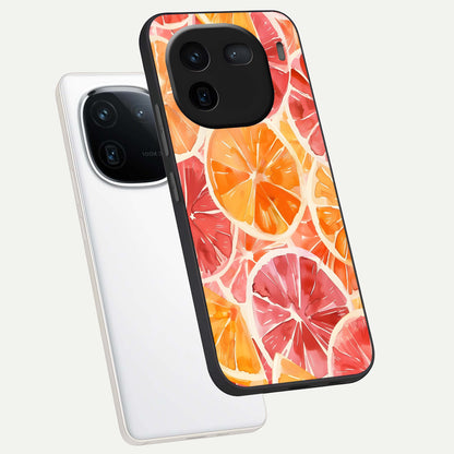  Orange Fruits Pattern phone case For iQOO 12 5G showing premium glass back cover with detailed artwork