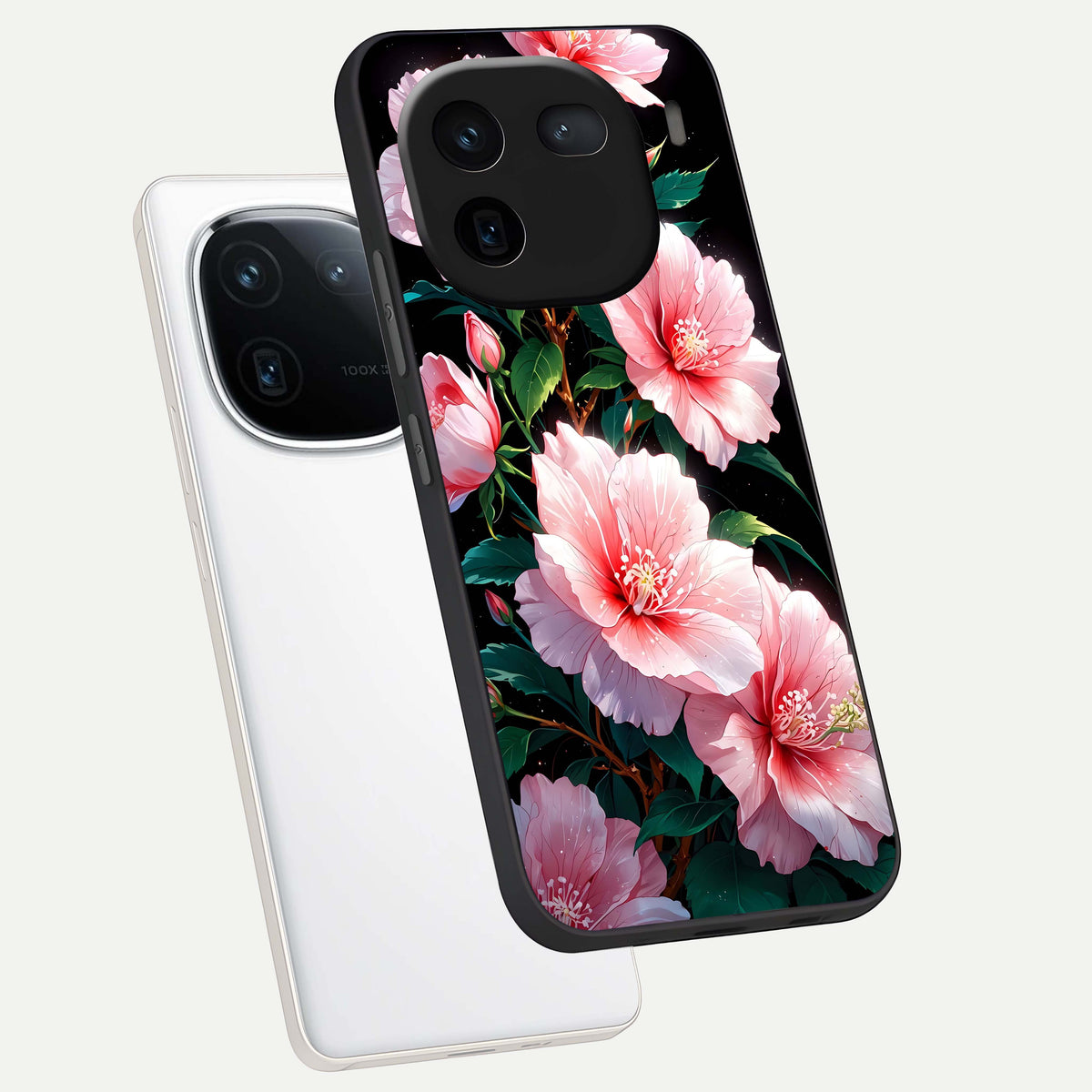  Peach Flower phone case For iQOO 12 5G showing premium glass back cover with detailed artwork