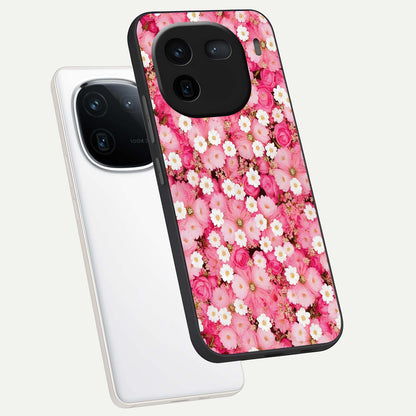  Pink Daisy Bliss phone case For iQOO 12 5G showing premium glass back cover with detailed artwork