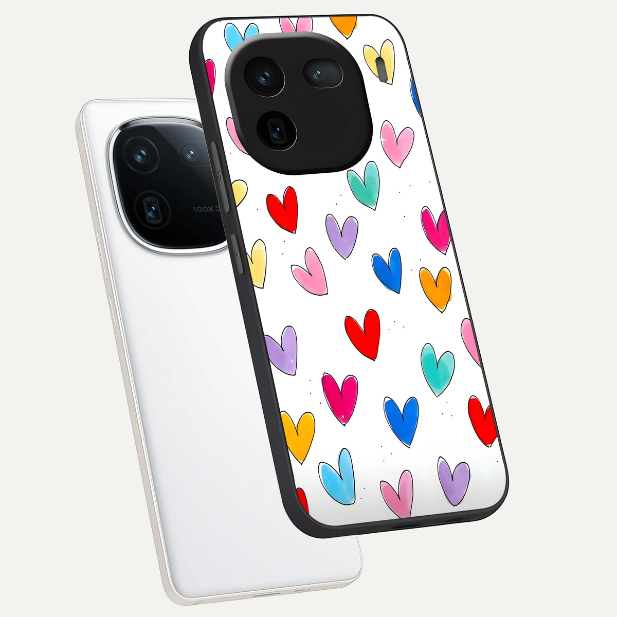  Playful Love Doodles phone case For iQOO 12 5G showing premium glass back cover with detailed artwork