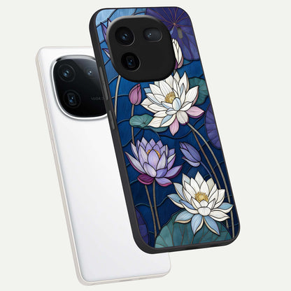  Purple Lotus Stained phone case For iQOO 12 5G showing premium glass back cover with detailed artwork
