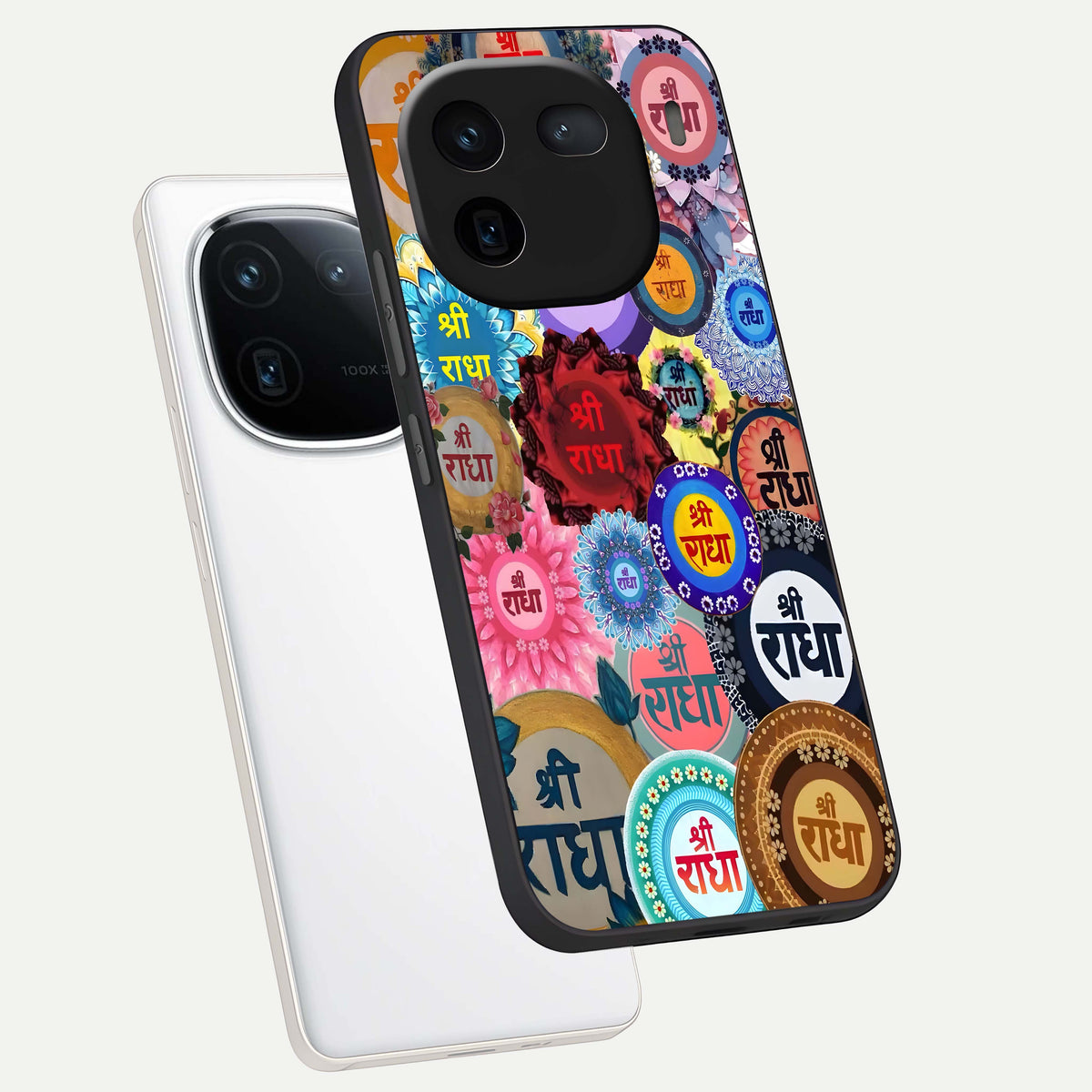  Radha Divine Bloom phone case For iQOO 12 5G showing premium glass back cover with detailed artwork