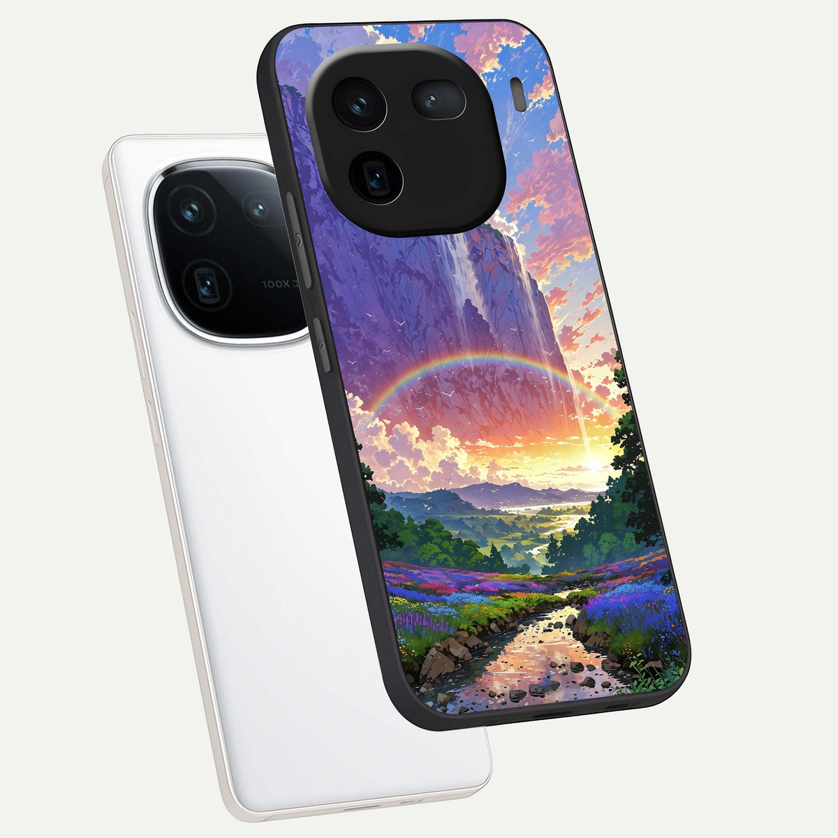  Rainbow Valley Dream phone case For iQOO 12 5G showing premium glass back cover with detailed artwork