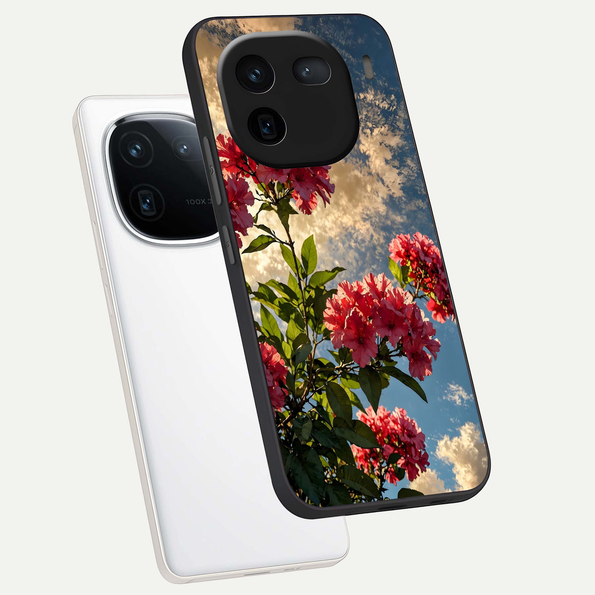  Red Bloom Skies phone case For iQOO 12 5G showing premium glass back cover with detailed artwork