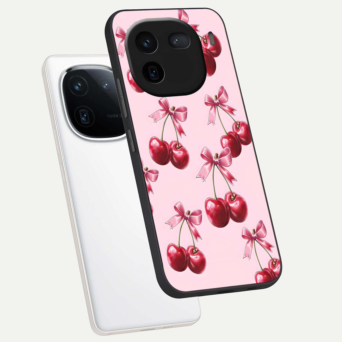  Red Cherries Pattern phone case For iQOO 12 5G showing premium glass back cover with detailed artwork