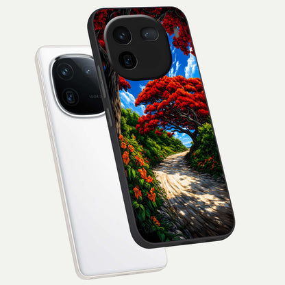  Red Trees Pathway phone case For iQOO 12 5G showing premium glass back cover with detailed artwork