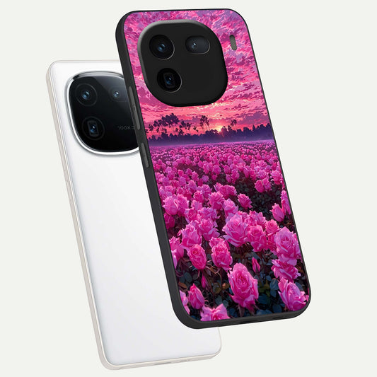  Rose Sunset Valley phone case For iQOO 12 5G showing premium glass back cover with detailed artwork