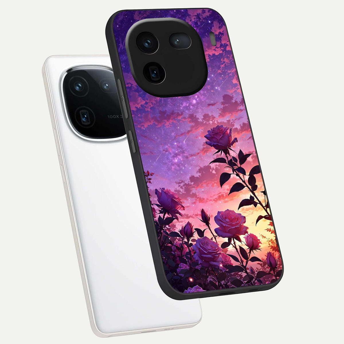  Starlit Rose Twilight phone case For iQOO 12 5G showing premium glass back cover with detailed artwork