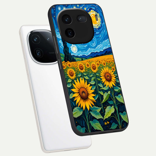  Starry Sunflower Dreams phone case For iQOO 12 5G showing premium glass back cover with detailed artwork