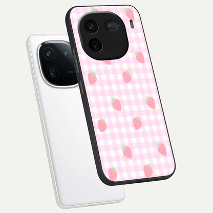  Strawberry Picnic Love phone case For iQOO 12 5G showing premium glass back cover with detailed artwork