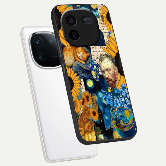  Sunflower Chic Mood Custom Name phone case For iQOO 12 5G showing premium glass back cover with detailed artwork