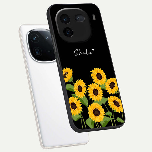  Sunflower Sky Bloom phone case For iQOO 12 5G showing premium glass back cover with detailed artwork