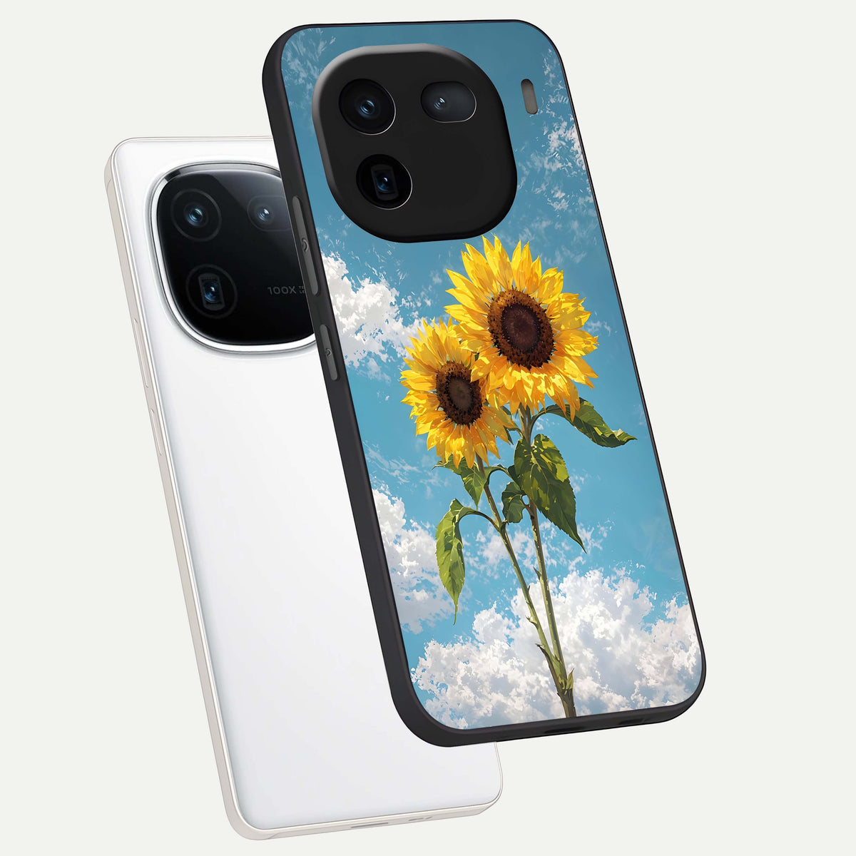  Sunlit Daisy Glow phone case For iQOO 12 5G showing premium glass back cover with detailed artwork