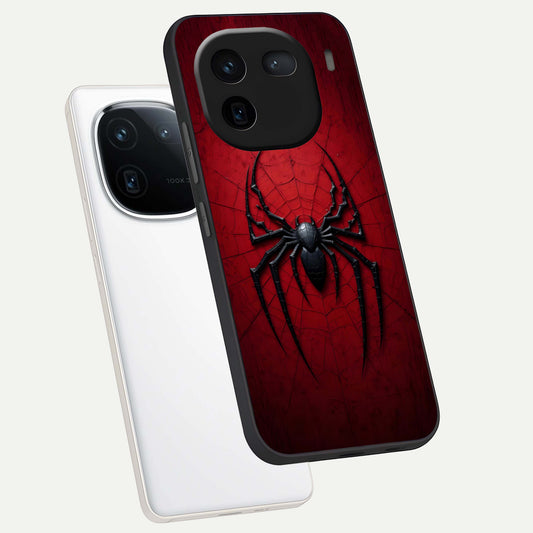  Superhero Web Emblem phone case For iQOO 12 5G showing premium glass back cover with detailed artwork