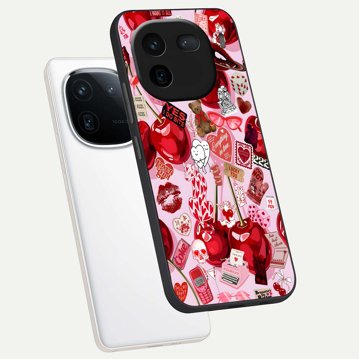  Sweet Cherry Chaos phone case For iQOO 12 5G showing premium glass back cover with detailed artwork