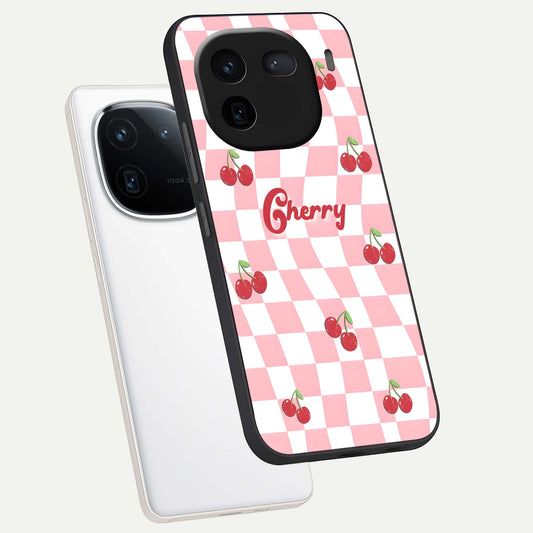 Sweet Cherry Vibes phone case For iQOO 12 5G showing premium glass back cover with detailed artwork