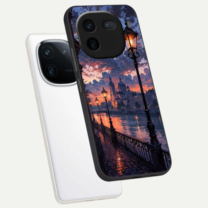  Twilight River Lights phone case For iQOO 12 5G showing premium glass back cover with detailed artwork