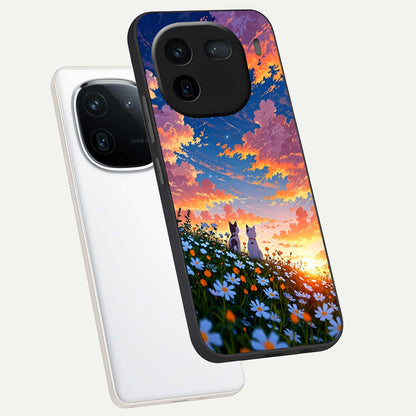  Two Cats Friends phone case For iQOO 12 5G showing premium glass back cover with detailed artwork