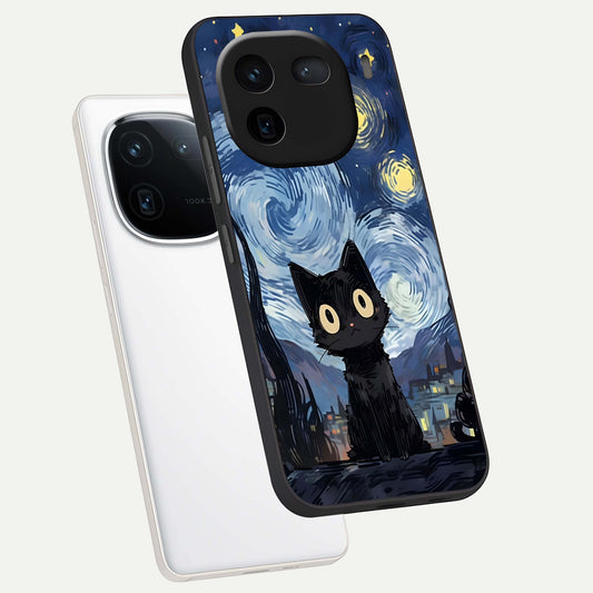  Van Gogh Cat phone case For iQOO 12 5G showing premium glass back cover with detailed artwork
