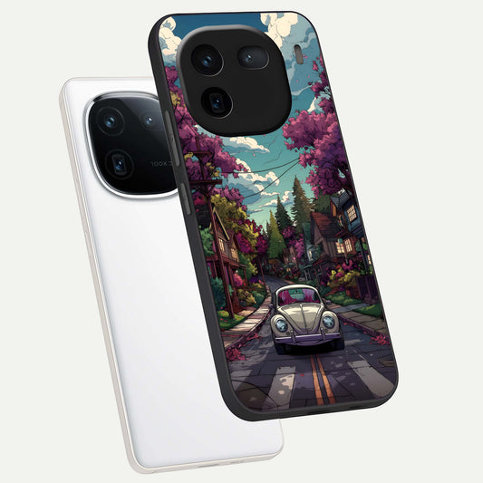  Vintage Street Drive phone case For iQOO 12 5G showing premium glass back cover with detailed artwork
