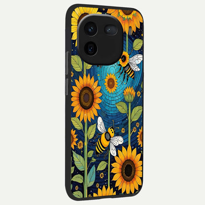  Bees And Sunflowers back cover For iQOO 12 5G slim fit glass case with vibrant aesthetic design