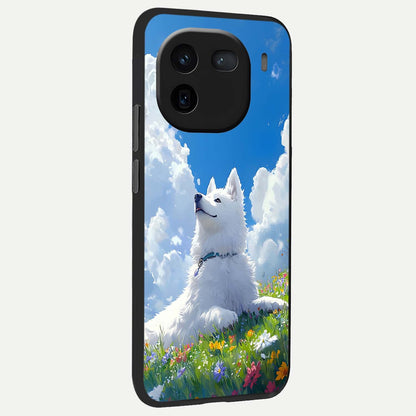  Blissful Cloud Pup back cover For iQOO 12 5G slim fit glass case with vibrant aesthetic design