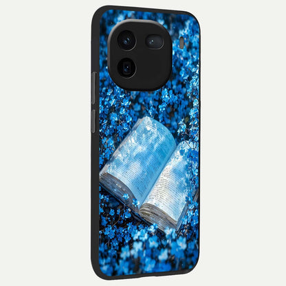  Blue Bloom Tales back cover For iQOO 12 5G slim fit glass case with vibrant aesthetic design