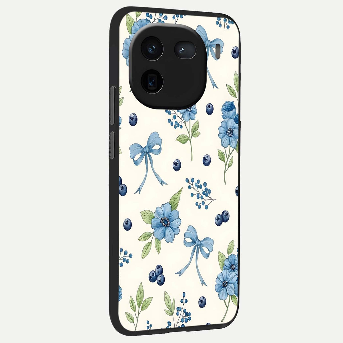  Blue Flower And Bow back cover For iQOO 12 5G slim fit glass case with vibrant aesthetic design