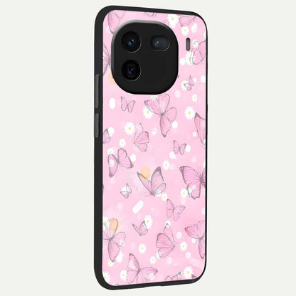  Blush Butterfly Garden back cover For iQOO 12 5G slim fit glass case with vibrant aesthetic design