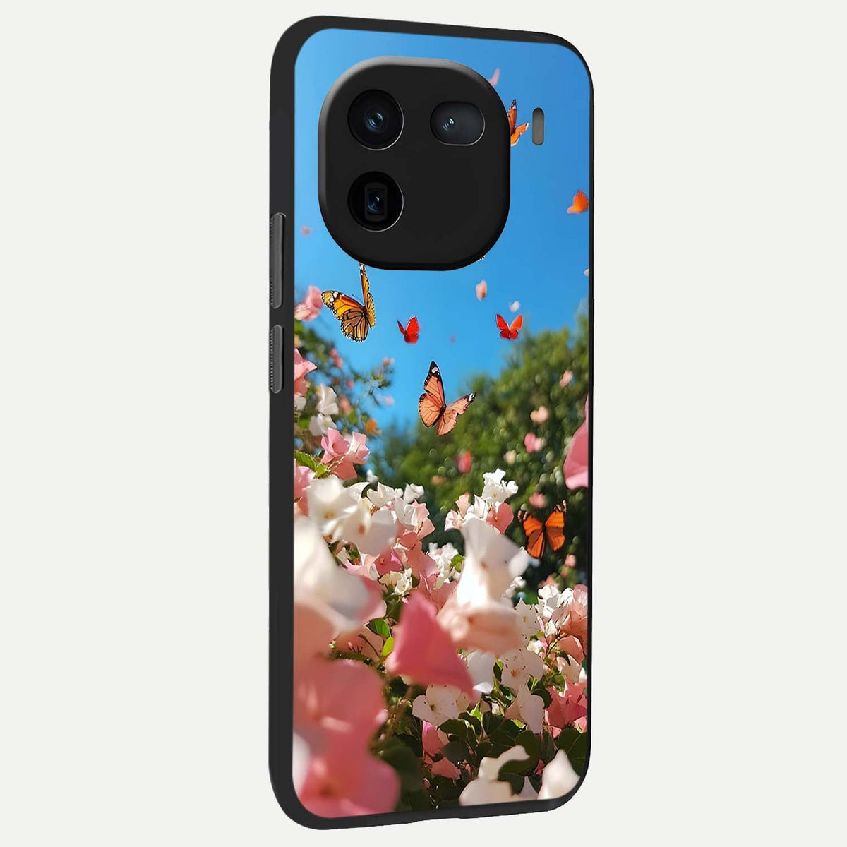  Butterflies In Bloom Sky back cover For iQOO 12 5G slim fit glass case with vibrant aesthetic design