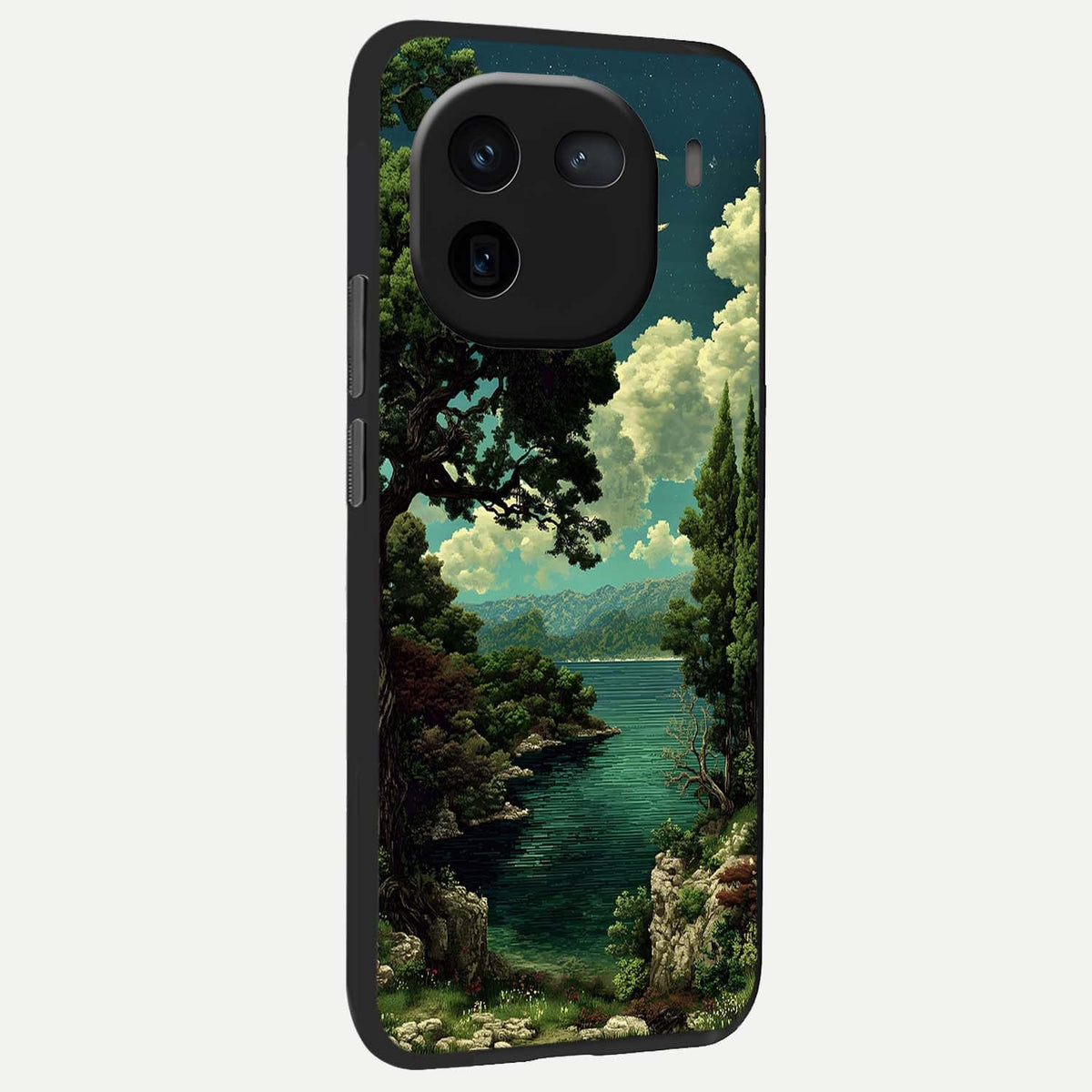  Celestial Lake Peace back cover For iQOO 12 5G slim fit glass case with vibrant aesthetic design