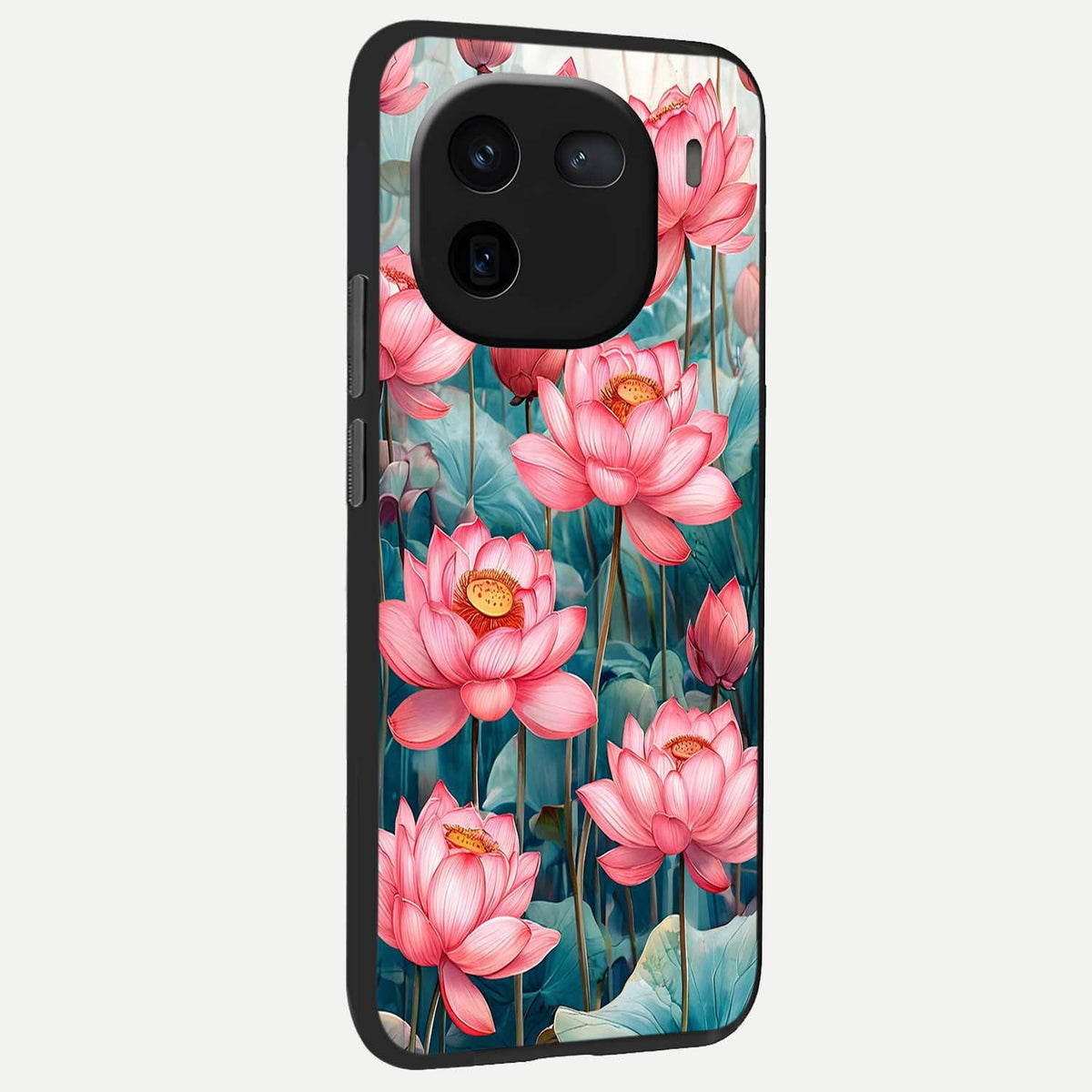  Celestial Pink Lotus back cover For iQOO 12 5G slim fit glass case with vibrant aesthetic design