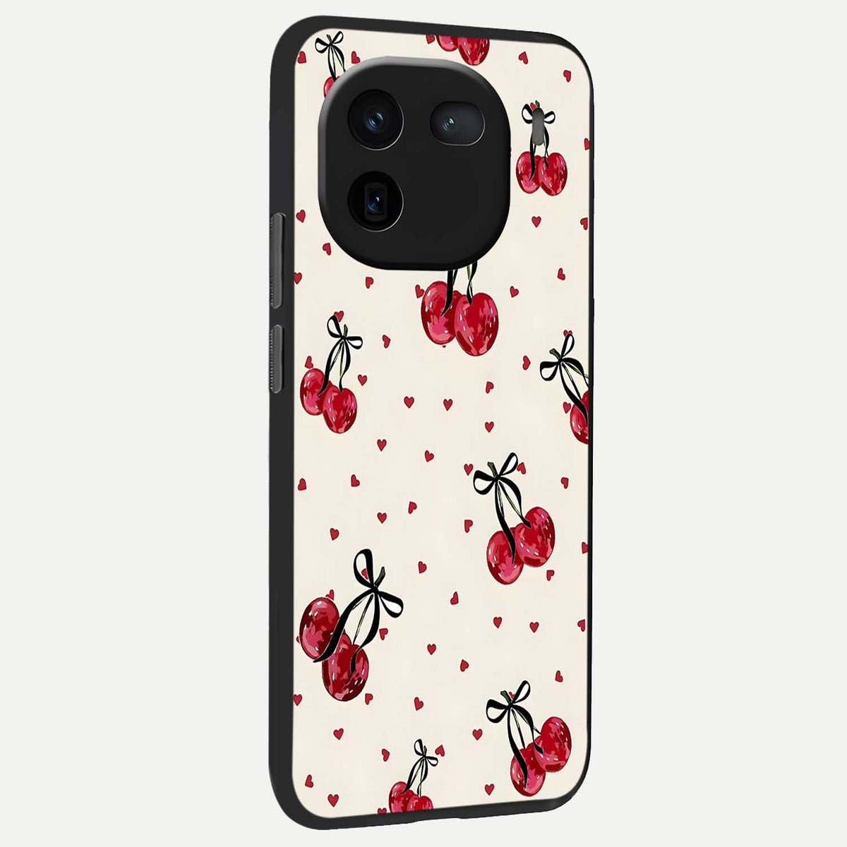  Cherry Heart Bow back cover For iQOO 12 5G slim fit glass case with vibrant aesthetic design