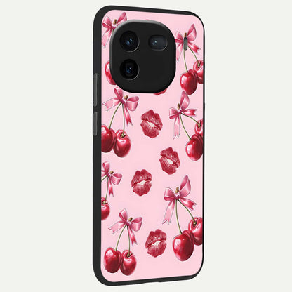  Cherry With Lips back cover For iQOO 12 5G slim fit glass case with vibrant aesthetic design