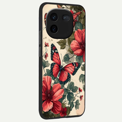  Crimson Butterfly Garden back cover For iQOO 12 5G slim fit glass case with vibrant aesthetic design