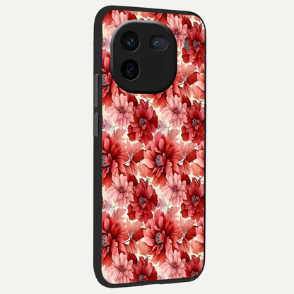  Crimson Love Petals back cover For iQOO 12 5G slim fit glass case with vibrant aesthetic design